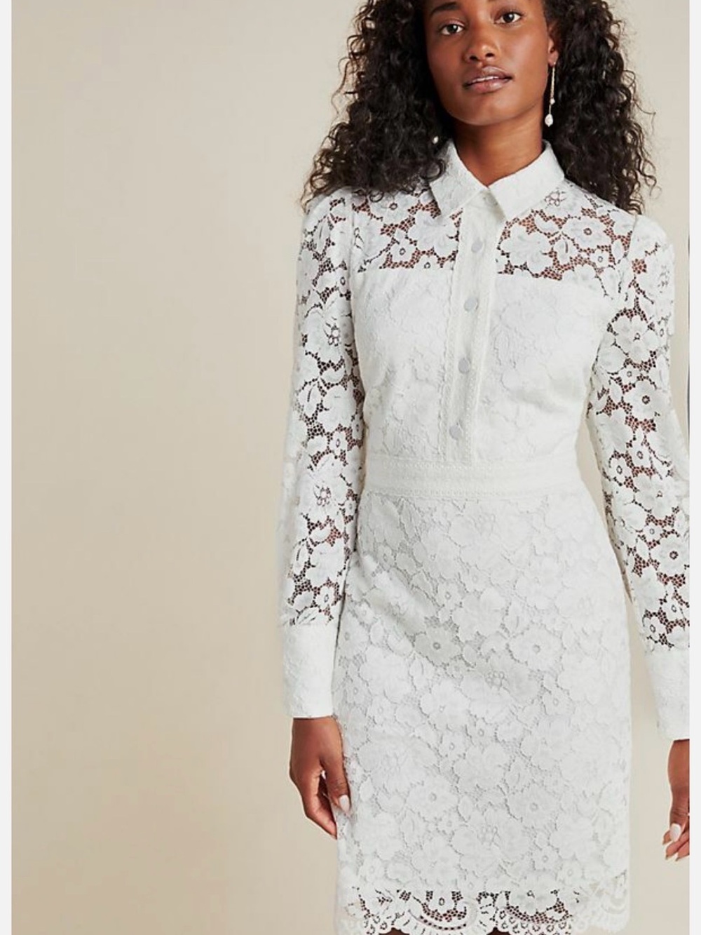 Shoshanna White Lace Highland Long-Sleeve Mini Dress